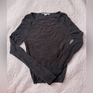 American Eagle Outfitters Charcoal Ribbed Scoop Neck Long Sleeve - size small